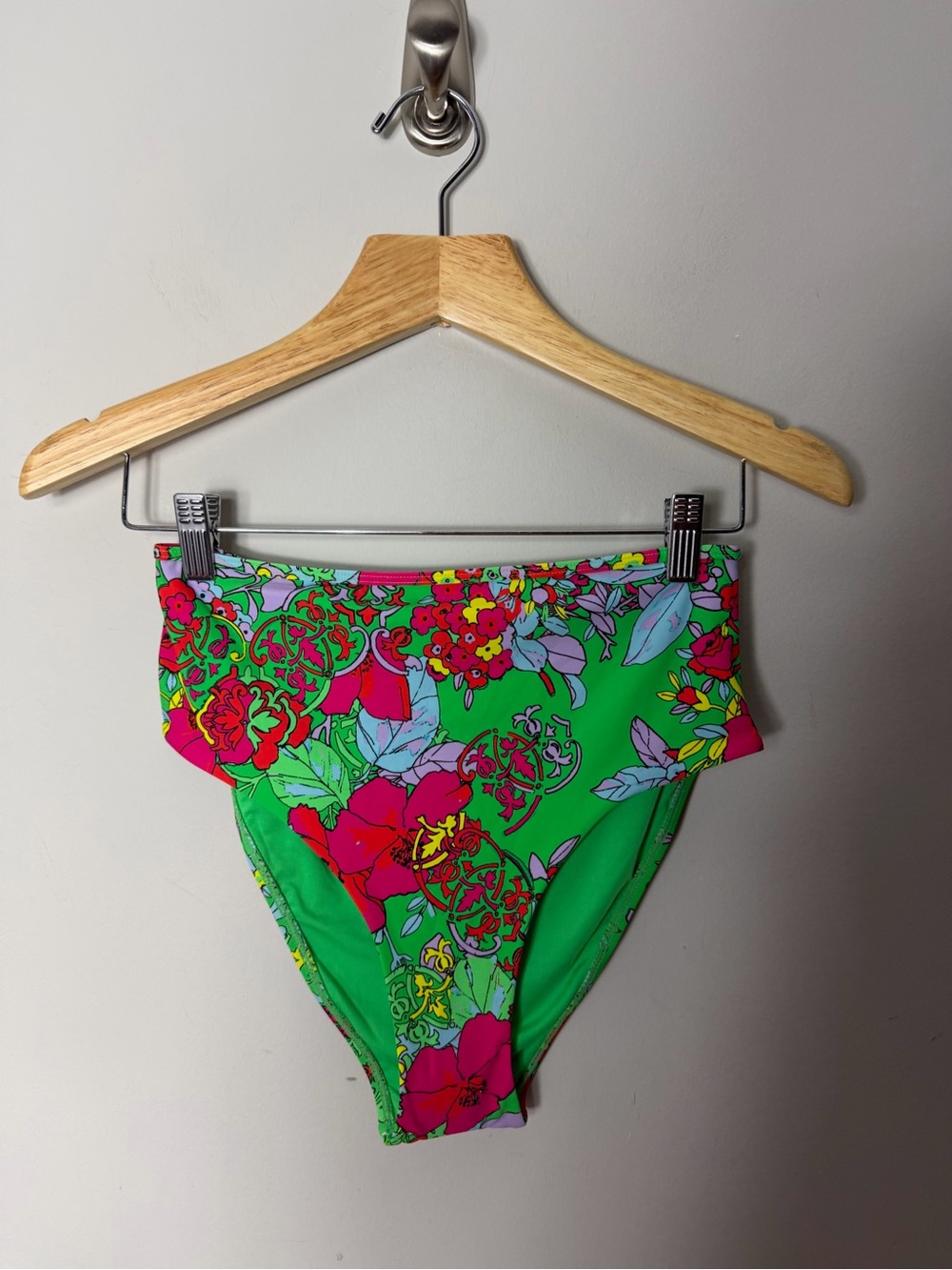NEW Roller Rabbit Ashbury Floral High Waist Bikini Bottom Green Size Medium